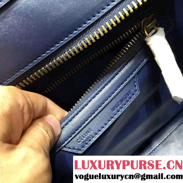 Celine Luggage Micro Tote Bag in Original Leather Navy Blue/Black/White 2016