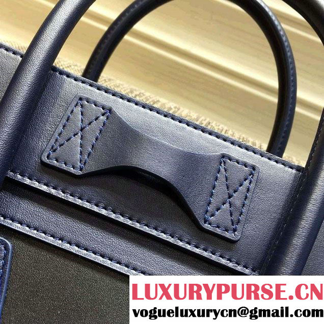 Celine Luggage Micro Tote Bag in Original Leather Navy Blue/Black/White 2016