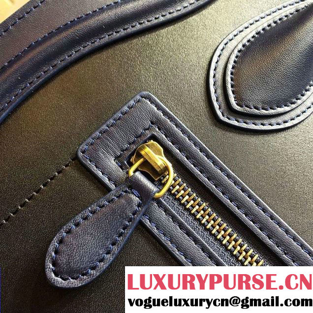 Celine Luggage Micro Tote Bag in Original Leather Navy Blue/Black/White 2016