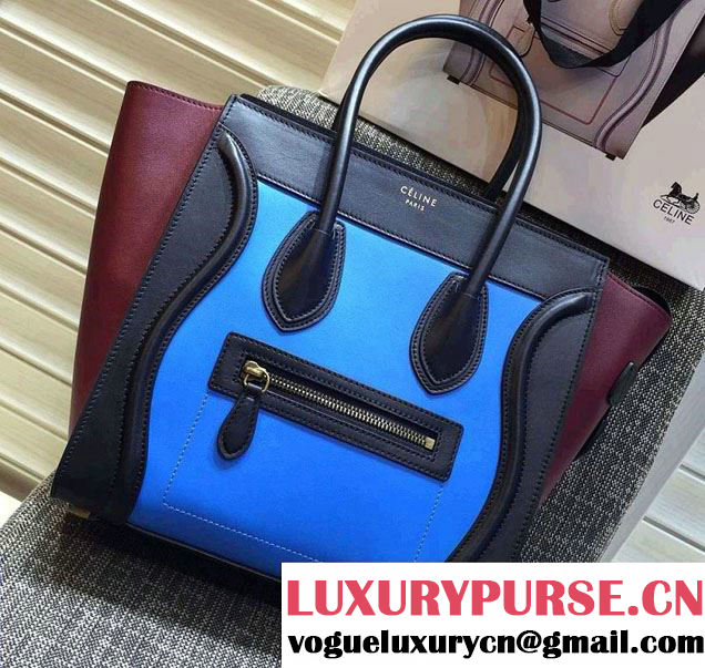 Celine Luggage Micro Tote Bag in Original Leather Black/Blue/Burgundy 2016