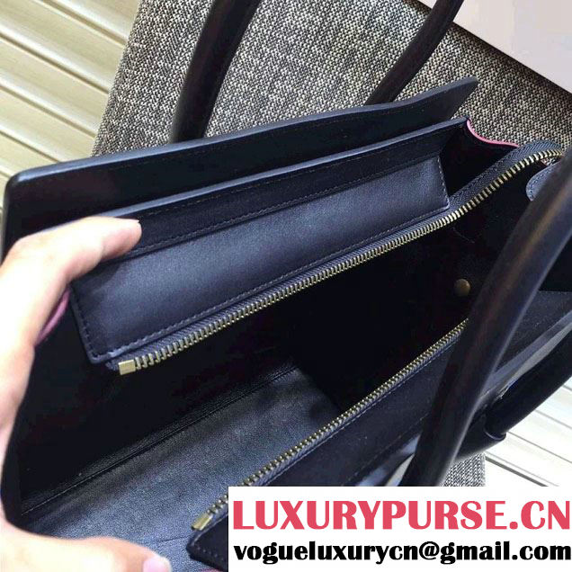 Celine Luggage Micro Tote Bag in Original Leather Black/Blue/Burgundy 2016