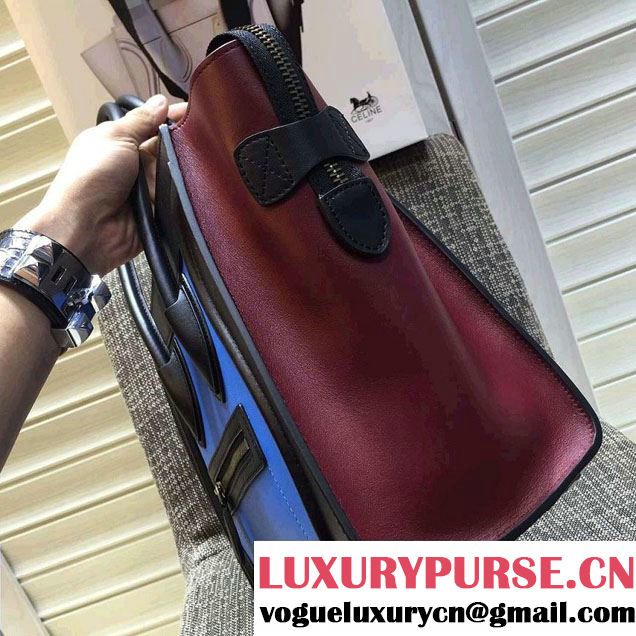 Celine Luggage Micro Tote Bag in Original Leather Black/Blue/Burgundy 2016