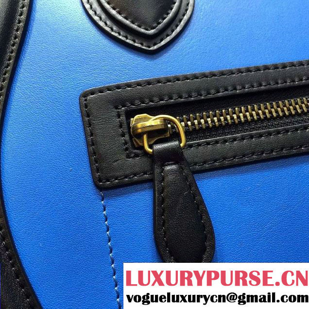 Celine Luggage Micro Tote Bag in Original Leather Black/Blue/Burgundy 2016