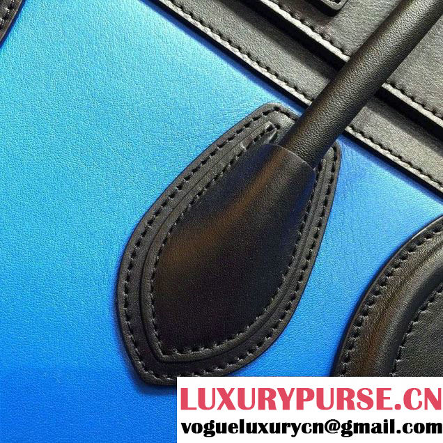Celine Luggage Micro Tote Bag in Original Leather Black/Blue/Burgundy 2016