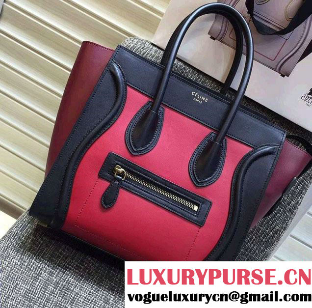 Celine Luggage Micro Tote Bag in Original Leather Black/Peach/Burgundy 2016