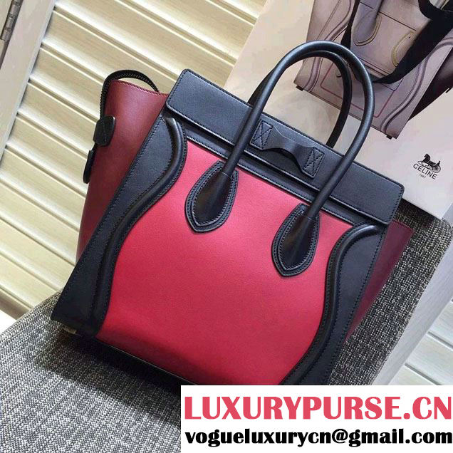 Celine Luggage Micro Tote Bag in Original Leather Black/Peach/Burgundy 2016