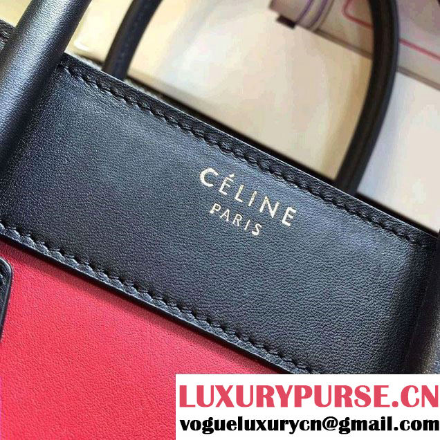 Celine Luggage Micro Tote Bag in Original Leather Black/Peach/Burgundy 2016