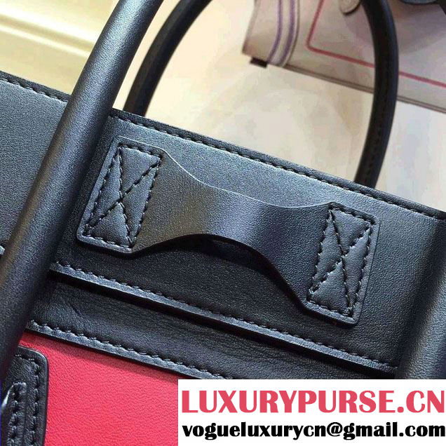 Celine Luggage Micro Tote Bag in Original Leather Black/Peach/Burgundy 2016
