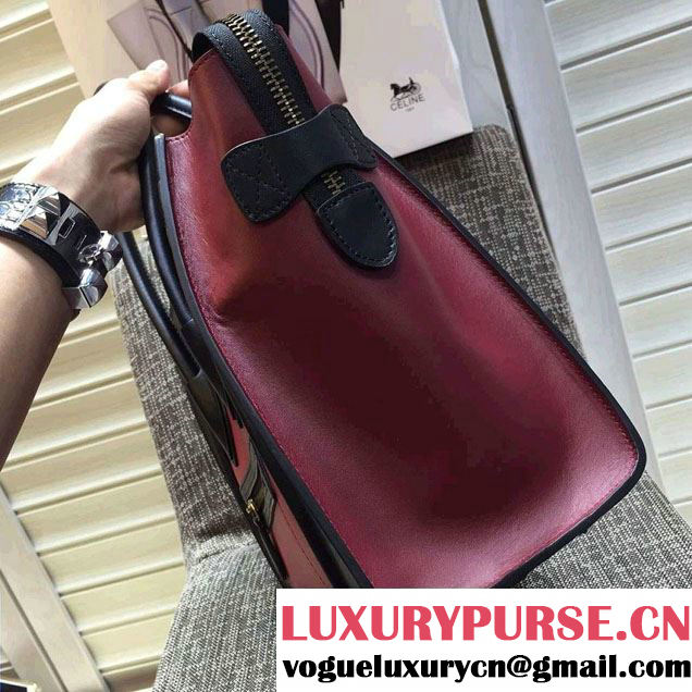 Celine Luggage Micro Tote Bag in Original Leather Black/Peach/Burgundy 2016