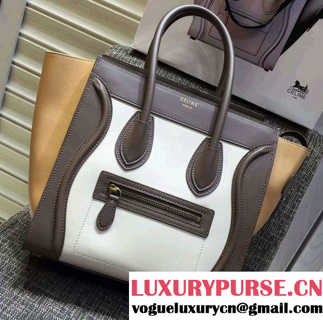 Celine Luggage Micro Tote Bag in Original Leather Coffee/White/Apricot 2016