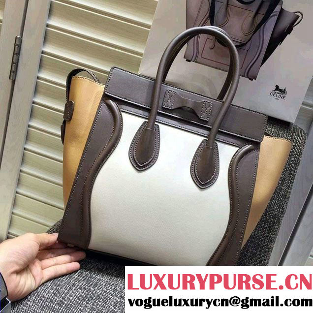 Celine Luggage Micro Tote Bag in Original Leather Coffee/White/Apricot 2016