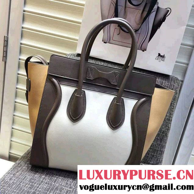 Celine Luggage Micro Tote Bag in Original Leather Coffee/White/Apricot 2016