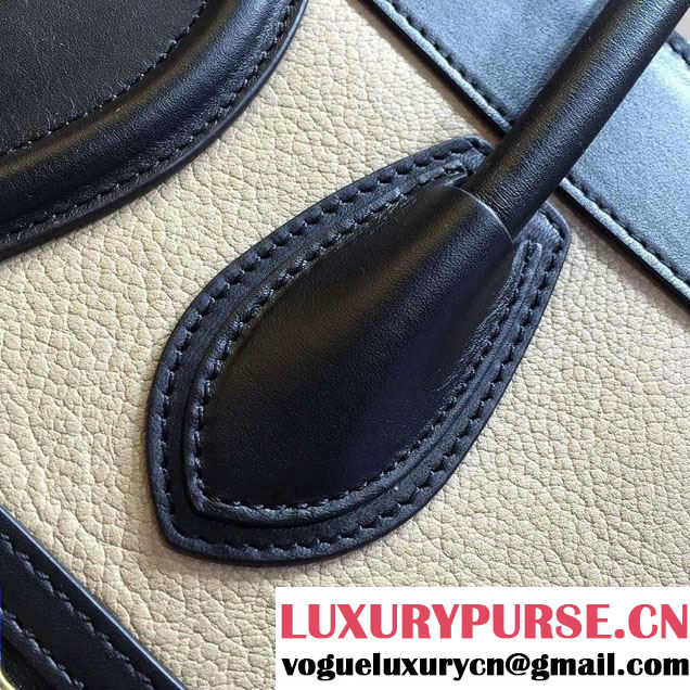 Celine Luggage Micro Tote Bag in Original Leather Navy Blue/Grained Beige/Blue 2016