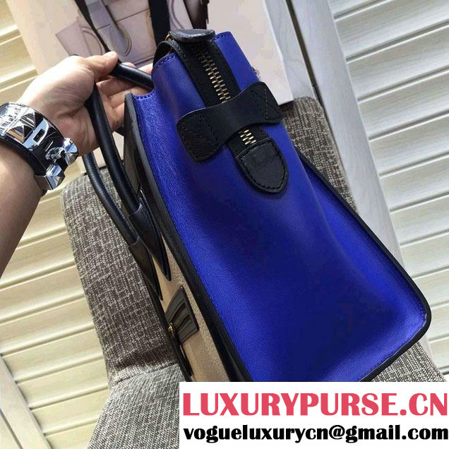 Celine Luggage Micro Tote Bag in Original Leather Navy Blue/Grained Beige/Blue 2016
