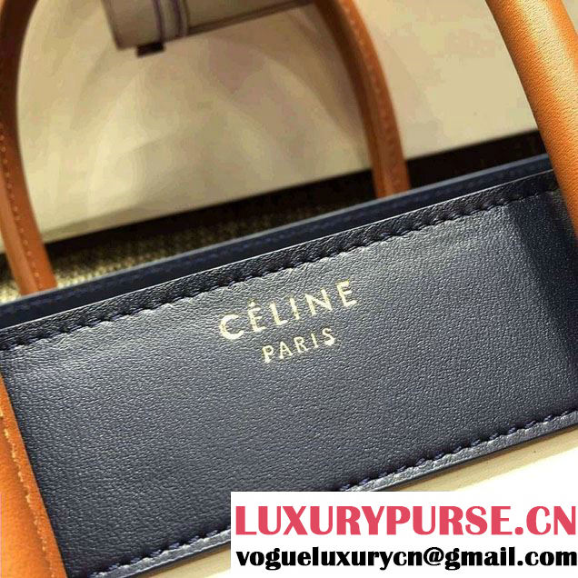 Celine Luggage Micro Tote Bag in Original Leather Navy Blue/White/Grained Khaki 2016