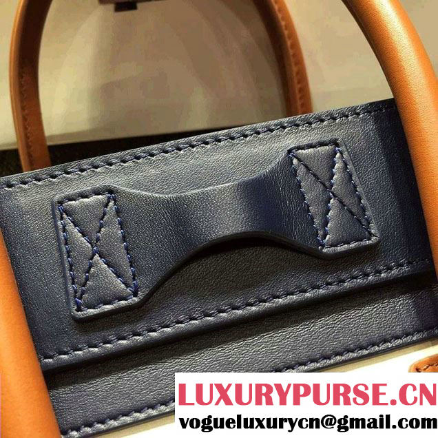 Celine Luggage Micro Tote Bag in Original Leather Navy Blue/White/Grained Khaki 2016