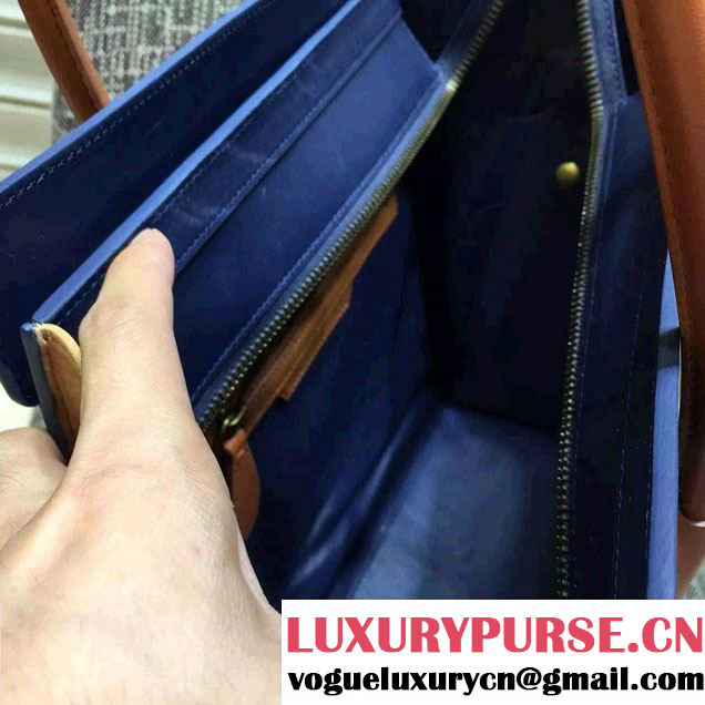 Celine Luggage Micro Tote Bag in Original Leather Navy Blue/White/Crinkle Apricot 2016