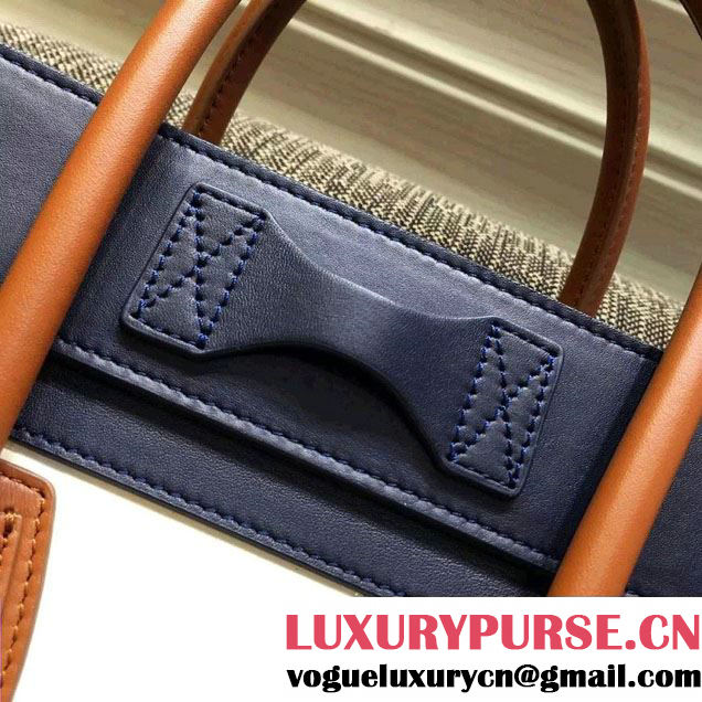Celine Luggage Micro Tote Bag in Original Leather Navy Blue/White/Crinkle Apricot 2016