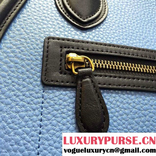 Celine Luggage Micro Tote Bag in Original Leather Black/Grained Sky Blue/Crinkle Apricot 2016