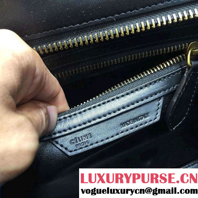 Celine Luggage Micro Tote Bag in Original Leather Black/Grained Sky Blue/Crinkle Apricot 2016