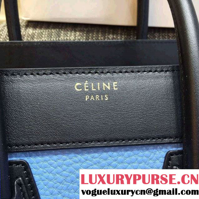 Celine Luggage Micro Tote Bag in Original Leather Black/Grained Sky Blue/Crinkle Apricot 2016