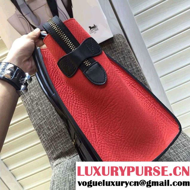 Celine Luggage Micro Tote Bag in Original Leather Black/Grained Navy Blue/Crinkle Red 2016