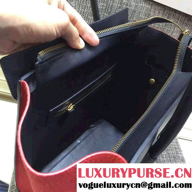 Celine Luggage Micro Tote Bag in Original Leather Black/Grained Navy Blue/Crinkle Red 2016
