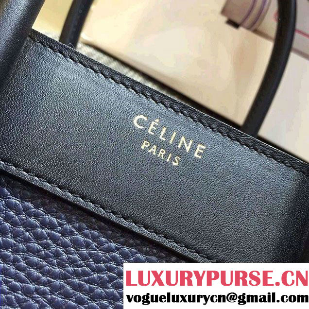 Celine Luggage Micro Tote Bag in Original Leather Black/Grained Navy Blue/Crinkle Red 2016