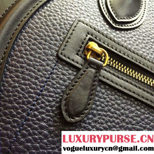 Celine Luggage Micro Tote Bag in Original Leather Black/Grained Navy Blue/Crinkle Red 2016