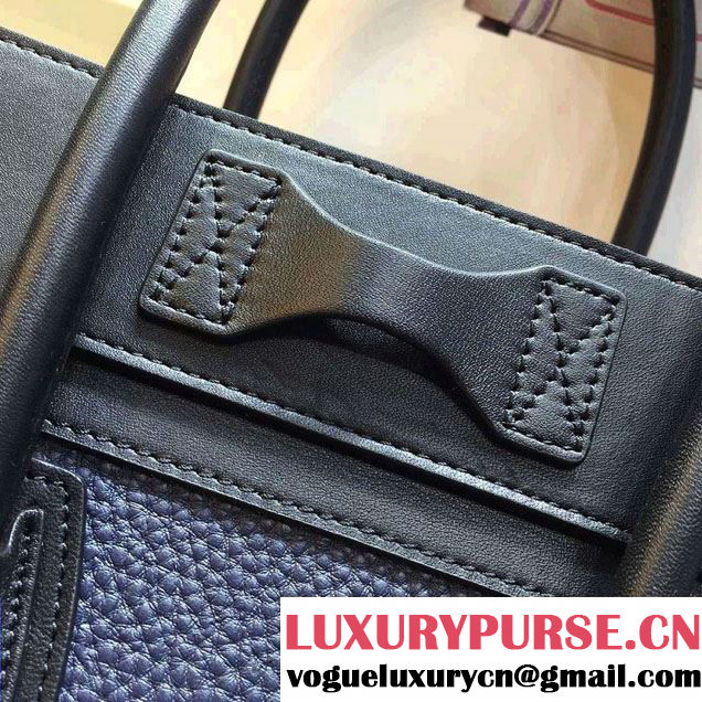 Celine Luggage Micro Tote Bag in Original Leather Black/Grained Navy Blue/Crinkle Red 2016
