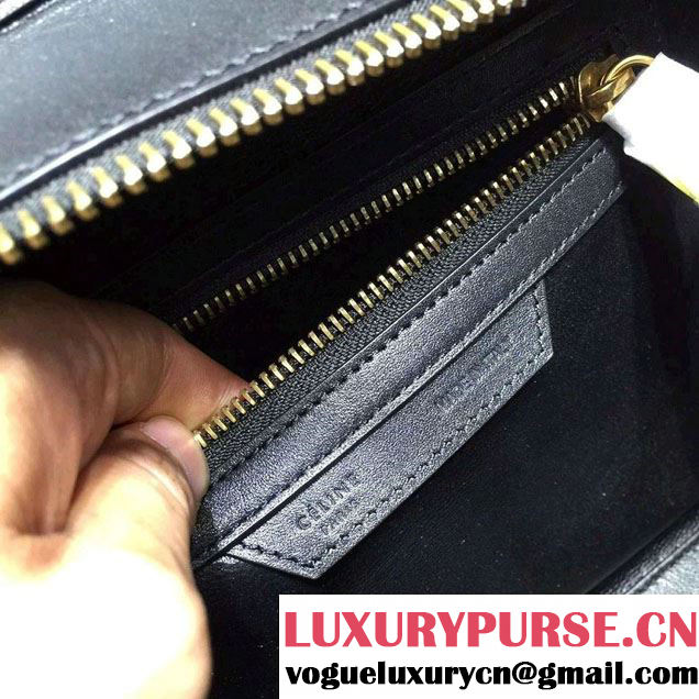 Celine Luggage Micro Tote Bag in Original Leather Black/Grained Beige/Suede Green 2016