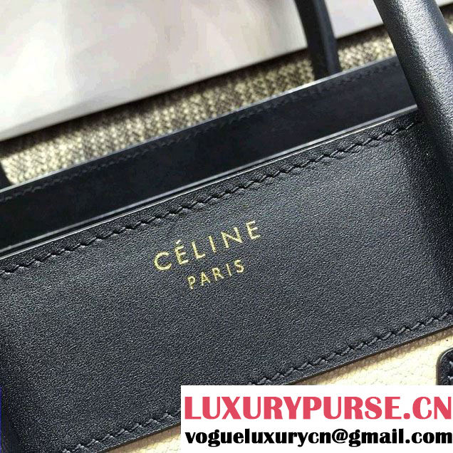 Celine Luggage Micro Tote Bag in Original Leather Black/Grained Beige/Suede Green 2016