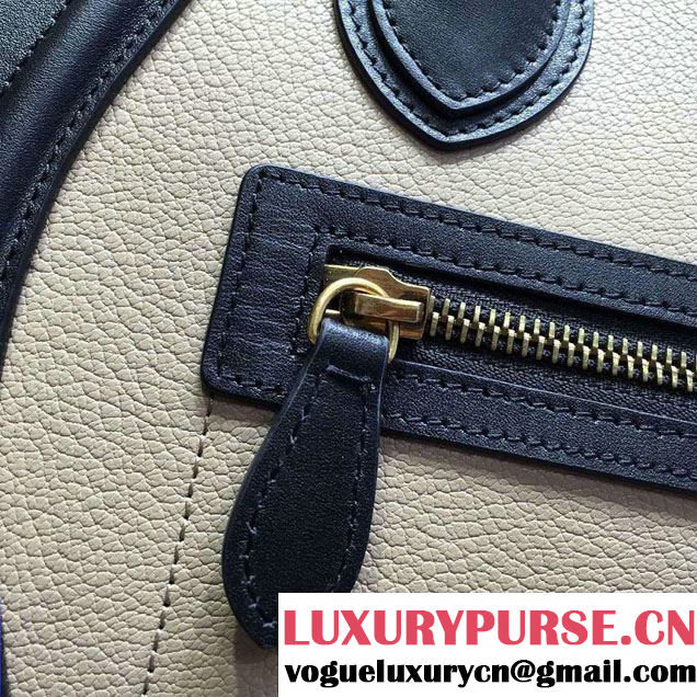 Celine Luggage Micro Tote Bag in Original Leather Black/Grained Beige/Suede Green 2016