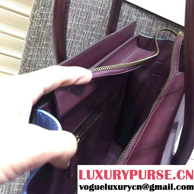 Celine Luggage Micro Tote Bag in Original Leather Burgundy/Grained White/Grained Sky Blue 2016