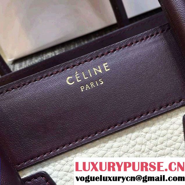 Celine Luggage Micro Tote Bag in Original Leather Burgundy/Grained White/Grained Sky Blue 2016