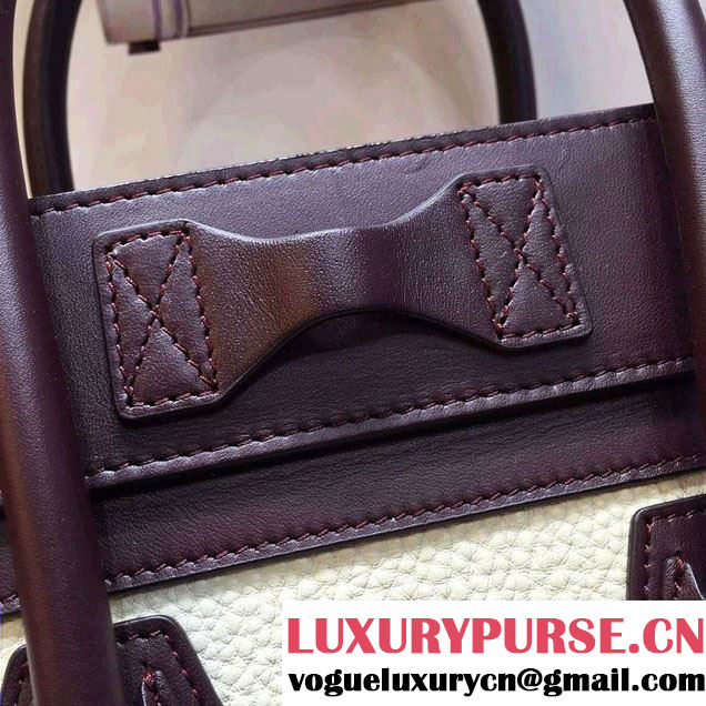 Celine Luggage Micro Tote Bag in Original Leather Burgundy/Grained White/Grained Sky Blue 2016