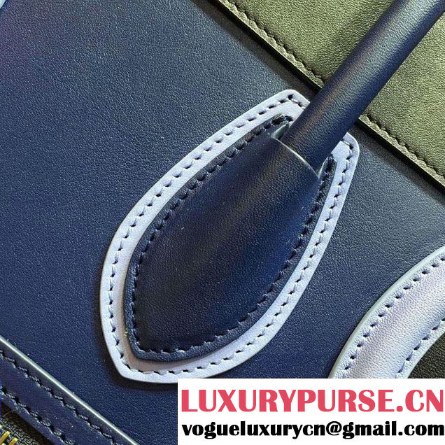 Celine Luggage Micro Tote Bag in Original Leather Black/Royal Blue/Sky Blue 2016