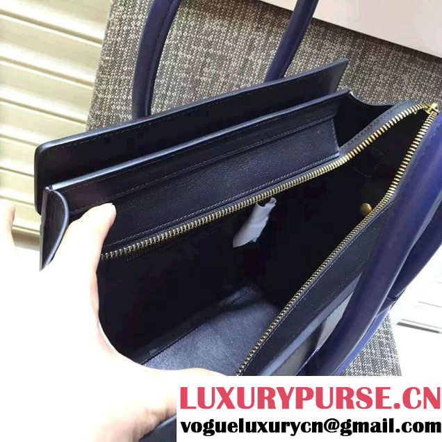 Celine Luggage Micro Tote Bag in Original Leather Black/Royal Blue/Sky Blue 2016