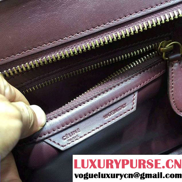 Celine Luggage Micro Tote Bag in Original Leather Burgundy/Fabric 2016