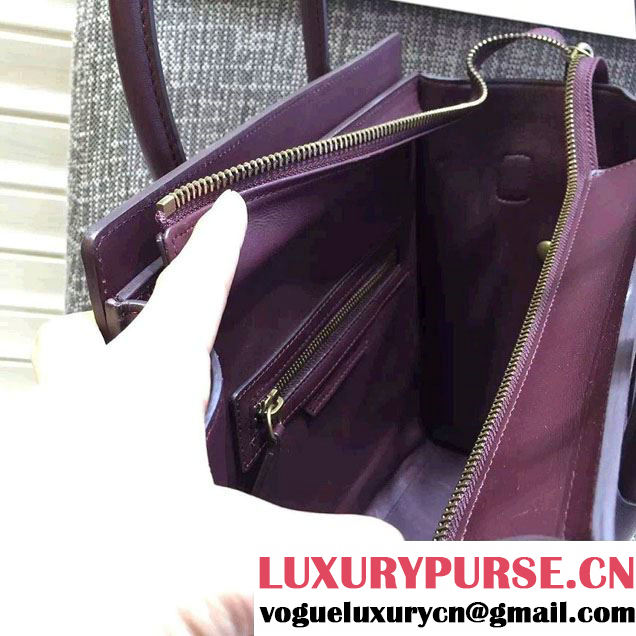 Celine Luggage Micro Tote Bag in Original Leather Burgundy/Fabric 2016