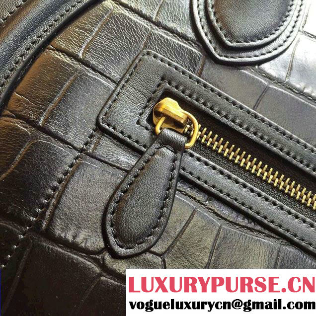 Celine Luggage Micro Tote Bag in Original Leather Black/Croco Pattern 2016