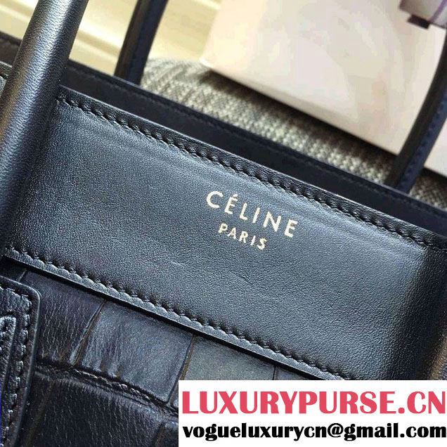 Celine Luggage Micro Tote Bag in Original Leather Black/Croco Pattern 2016