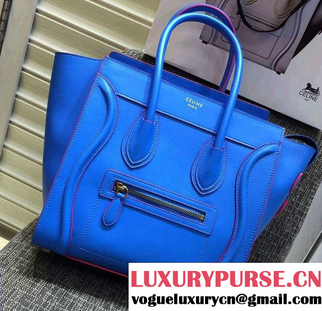 Celine Luggage Micro Tote Bag in Original Leather Electric Blue/Fushia 2016