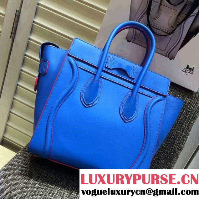 Celine Luggage Micro Tote Bag in Original Leather Electric Blue/Fushia 2016