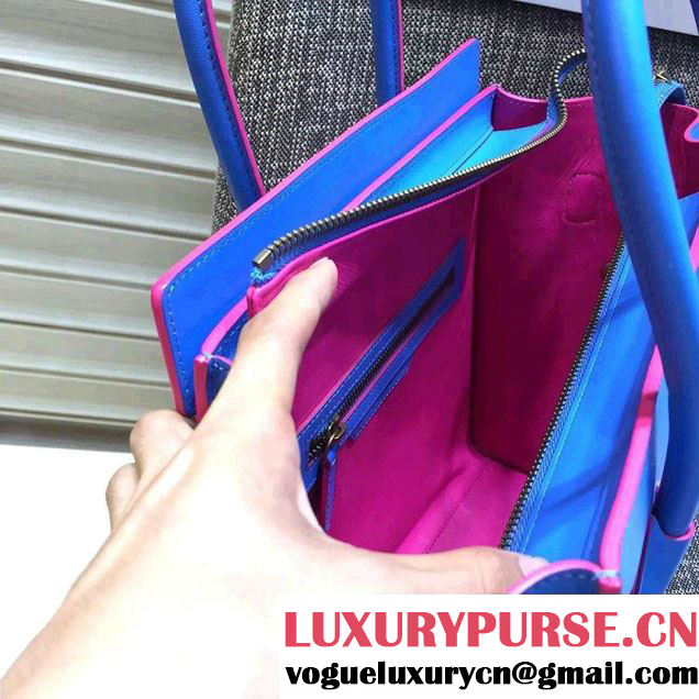 Celine Luggage Micro Tote Bag in Original Leather Electric Blue/Fushia 2016