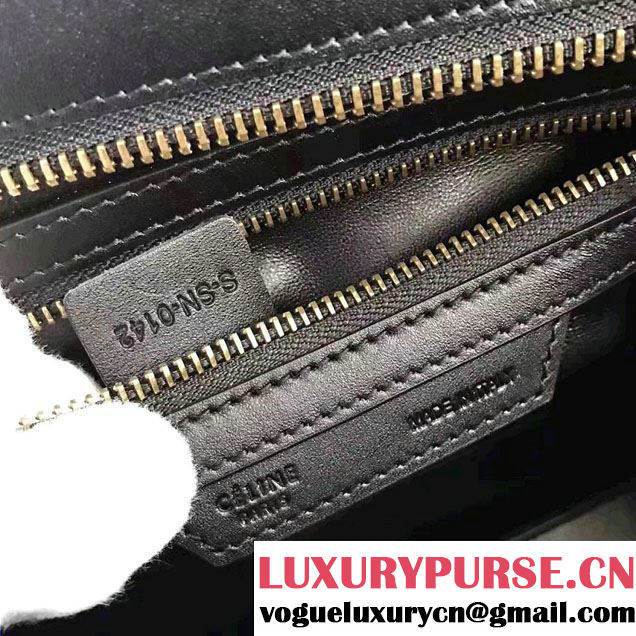 Celine Luggage Micro Tote Bag in Original Leather Black/Grained Beige/Suede Purple
