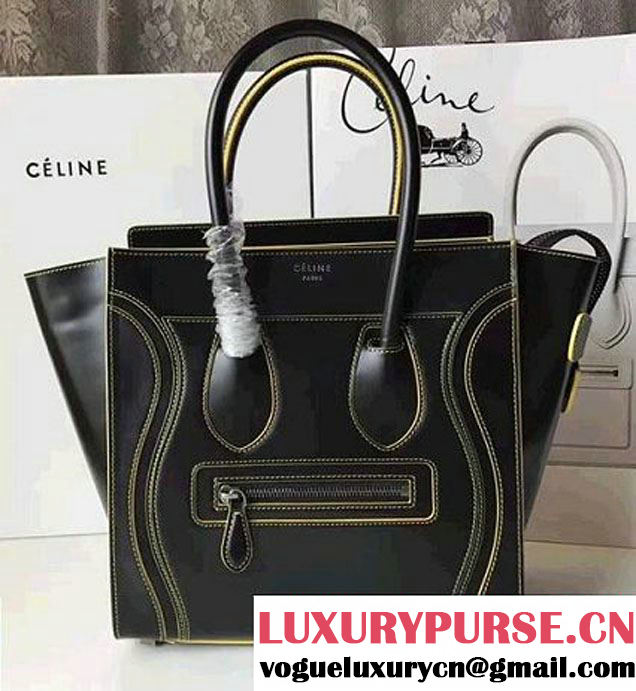 Celine Luggage Micro Tote Bag in Original Smooth Leather Black/Yellow 2017