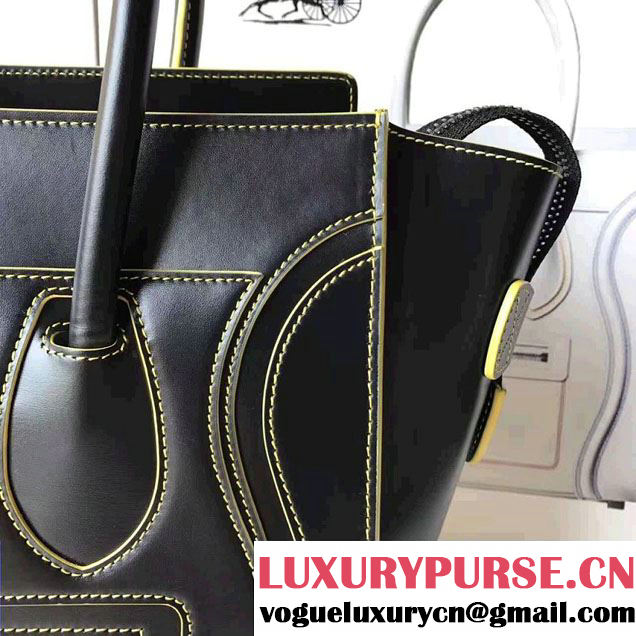 Celine Luggage Micro Tote Bag in Original Smooth Leather Black/Yellow 2017