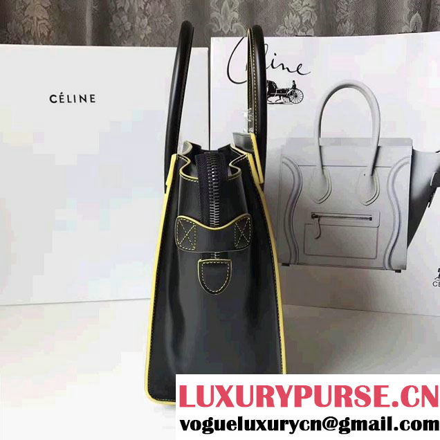 Celine Luggage Micro Tote Bag in Original Smooth Leather Black/Yellow 2017
