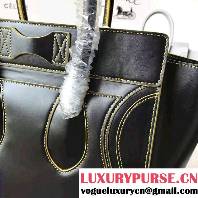 Celine Luggage Micro Tote Bag in Original Smooth Leather Black/Yellow 2017